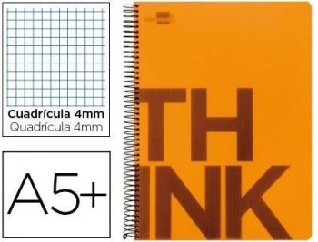 Cuaderno espiral liderpapel cuarto think tapa plastico 80h 80 gr cuadro 4mm con margen color naranja