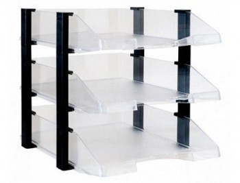 Bandeja sobremesa archivo 2000 plastico transparente con elevadores negro conjunto de 3 bandejas 280