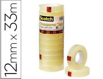 Cinta adhesiva scotch transparente 12mmx33 mt pack de 12