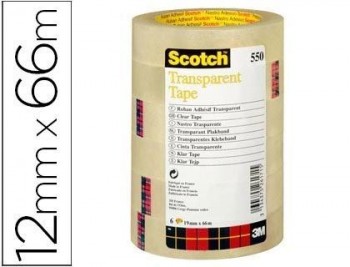 Cinta adhesiva scotch transparente 12mmx66 mt pack de 12