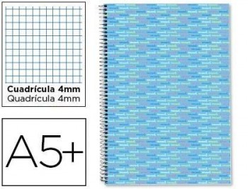 Cuaderno espiral liderpapel cuarto multilider tapa forrada 80h 80 gr cuadro 4mm con margen celeste