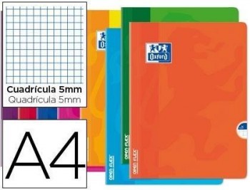 Libreta escolar oxford openflex tapa flexible optik paper 48 hojas din a4 cuadro 5 mm colores surtid