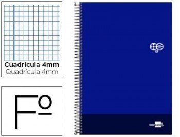 Cuaderno espiral liderpapel folio discover tapa blanda 80h 80 gr cuadro 4mm con margen color azul ma