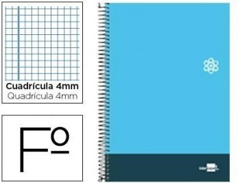 Cuaderno espiral liderpapel folio discover tapa blanda 80h 80 gr cuadro 4mm con margen color celeste