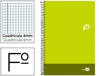 Cuaderno espiral liderpapel folio discover tapa blanda 80h 80 gr cuadro 4mm con margen color verde l