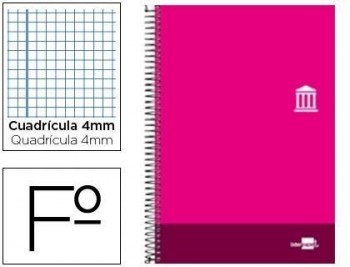 Cuaderno espiral liderpapel folio discover tapa blanda 80h 80 gr cuadro 4mm con margen color rosa