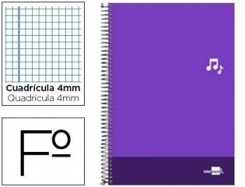 Cuaderno espiral liderpapel folio discover tapa blanda 80h 80 gr cuadro 4mm con margen color violeta