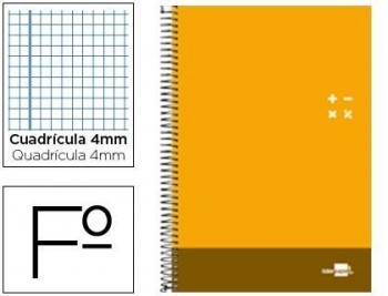 Cuaderno espiral liderpapel folio discover tapa blanda 80h 80 gr cuadro 4mm con margen color naranja