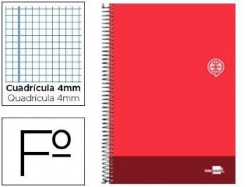 Cuaderno espiral liderpapel folio discover tapa blanda 80h 80 gr cuadro 4mm con margen color rojo