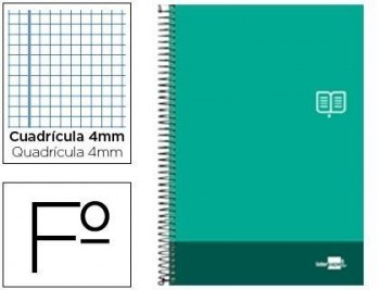 Cuaderno espiral liderpapel folio discover tapa blanda 80h 80 gr cuadro 4mm con margen color verde p