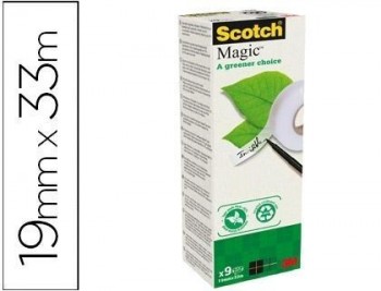 Cinta adhesiva scotch magic 33x19 mm pack de 9 rollos