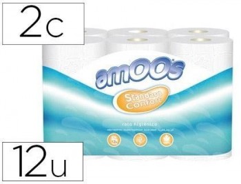 Papel higienico amoos 2 capas 100 mm diametro x 87 mm alto paquete de 12 rollos