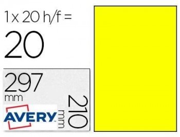 Etiqueta adhesiva avery poliester amarillo 210 x 297 mm laser pack de 20 unidades