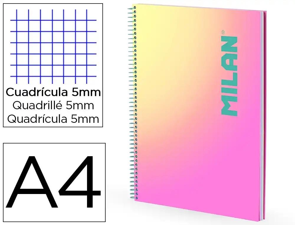 CUADERNO ESPIRAL MILAN COLECCION SUNSET DIN A4 TAPA DURA 90 HOJAS 95 GR CUADRICULA 5 MM VARIOS COLOR