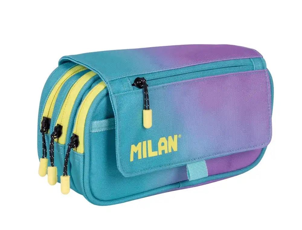 ESTUCHE PORTATODO MILAN SUNSET 4 CREMALLERAS CON SOLAPA TURQUESA 240X130X80 MM