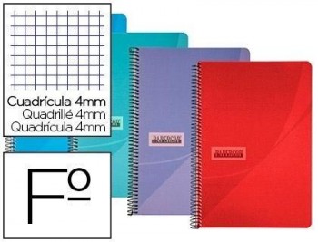 Cuaderno espiral papercop folio tapa plastico 80h 90 gr cuadro 4mm con margen colores surtidos