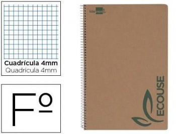 Cuaderno espiral liderpapel folio ecouse tapa cartulina kraft 80h papel reciclado 80 gr cuadro 4mm c