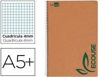 Cuaderno espiral liderpapel cuarto ecouse tapa cartulina kraft 80h papel reciclado 80 grcuadro 4mm