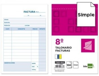 Talonario liderpapel facturas 8º original t100 con i.g.i.c.